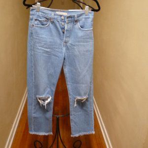 LEVIS WEDGIE JEANS  STRAIGHT SZ 26 NW H RISE BUTTON FLY DISTRESS